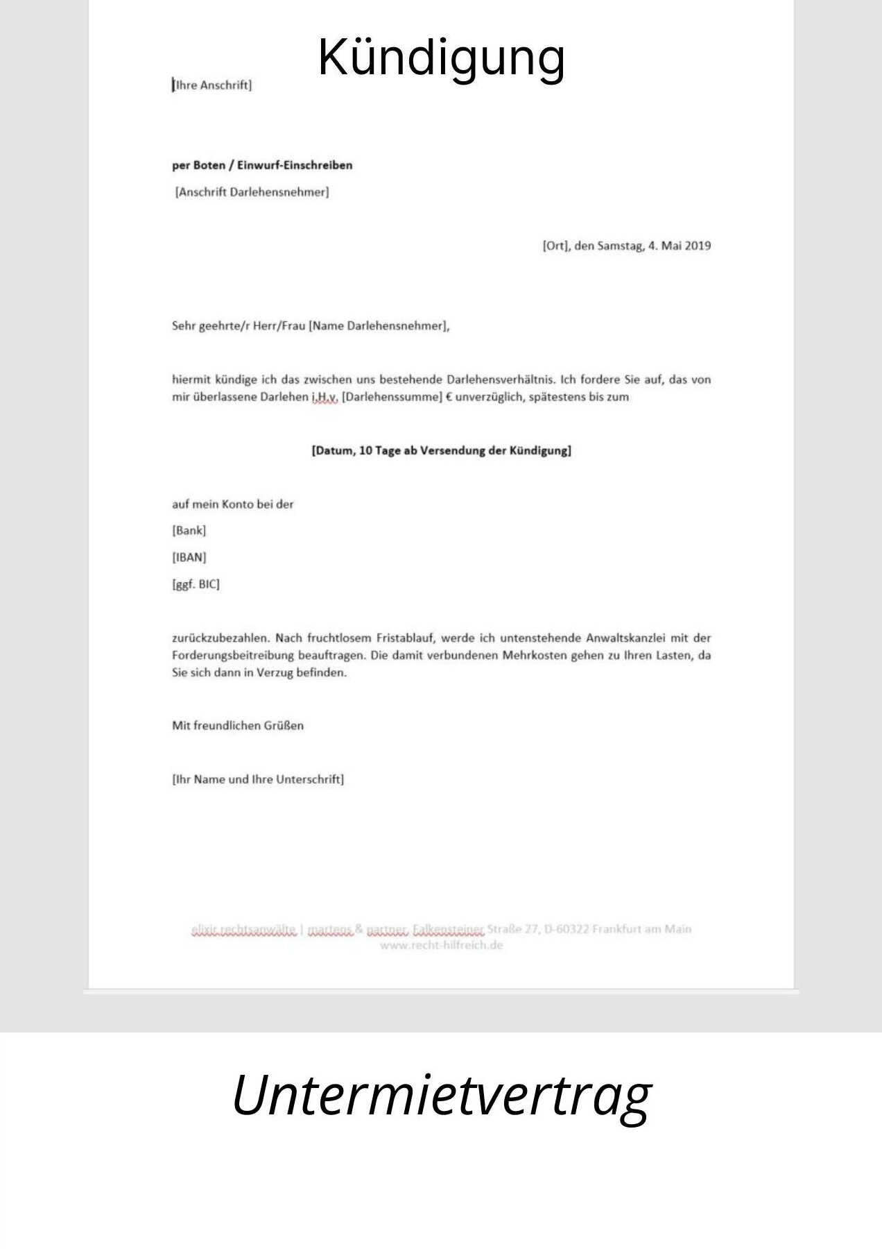 Faszinierend Untermietvertrag Kndigung Vorlage Fotosnull